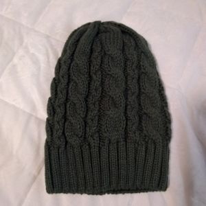 Dark Green Knit Ribbed Beanie Hat No Brand